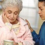 Comforting an elderly woman
